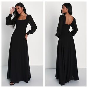 Lulus Stunning Behavior Black Square Neck Long Sleeve
Maxi Dress